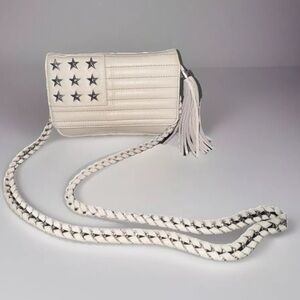 Aimee Kestenberg Tan Purse 8x5 Beige Leather Crossbody Bag With Tassel  & Stars